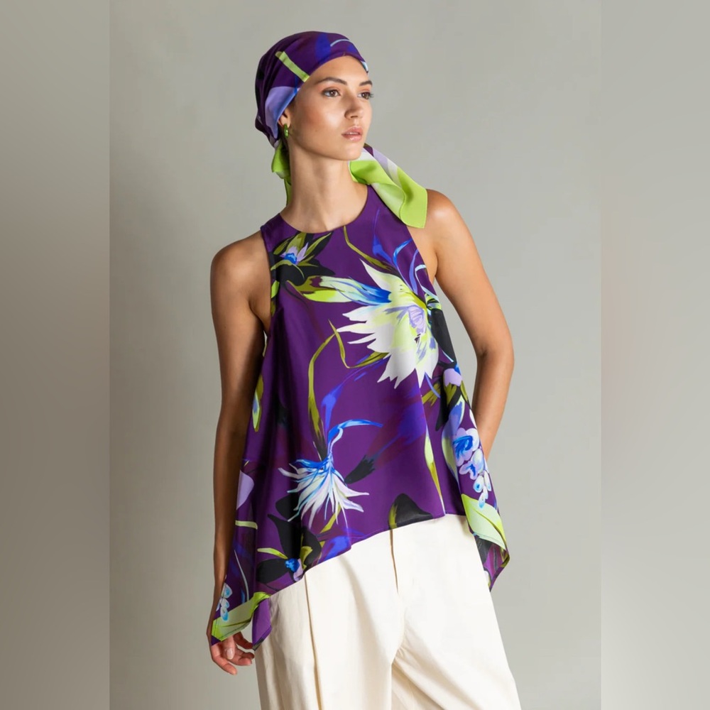 Psophia Vazquez De Castro 100% Silk Floral Print Top Size S